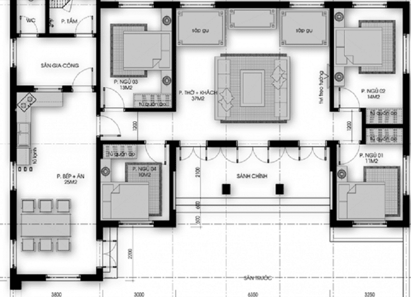 Mặt bằng nhà mái Nhật 1 tầng