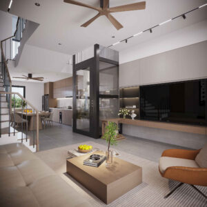 Ngôi nhà với diện tích 365m2 được thiết kế với hệ kính xuyên suốt là chất liệu cốt yếu trong không gian, để ánh sáng tự nhiên được trở thành nhân vật chính lan toả khắp mọi ngóc ngách của căn nhà